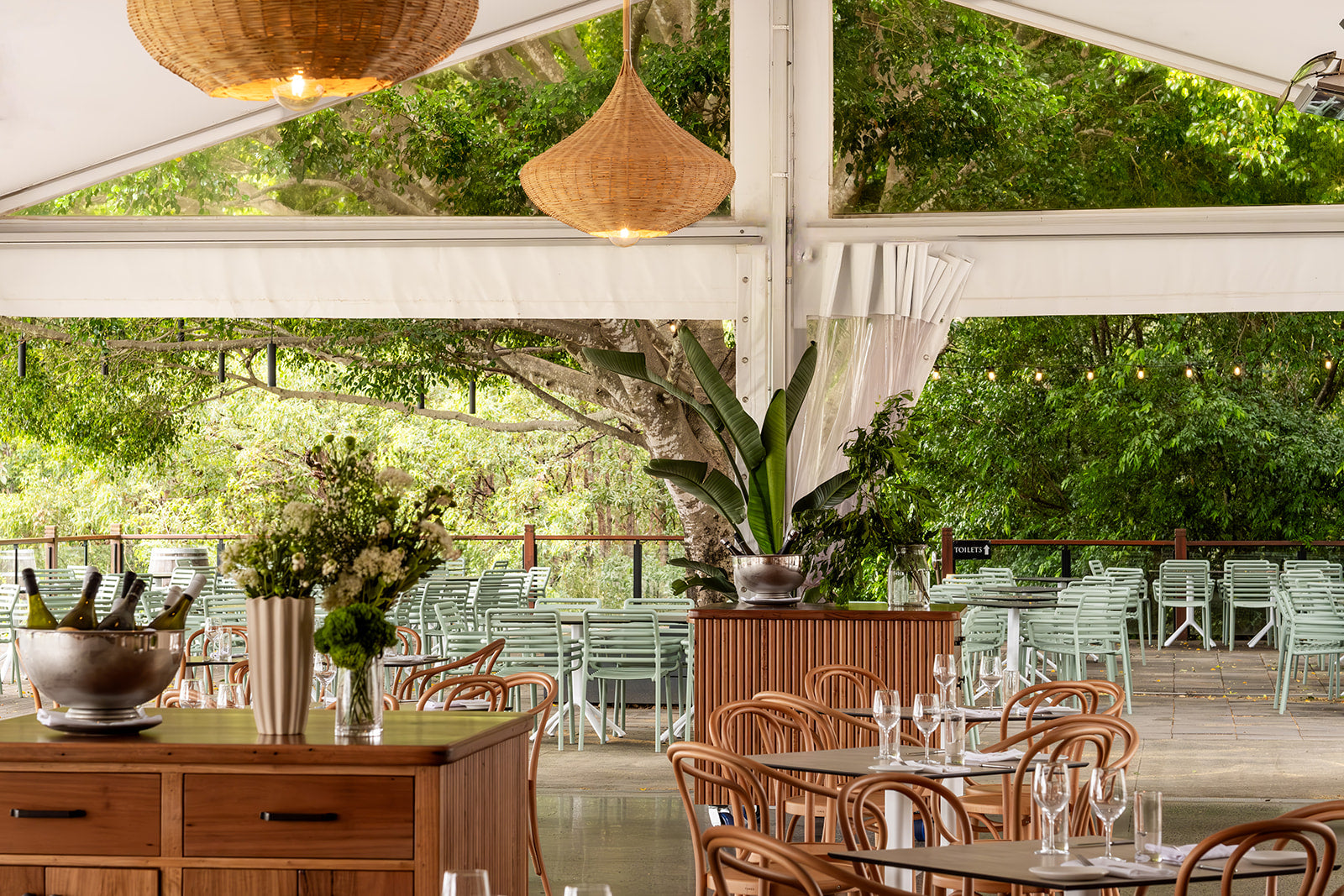 View to the outdoor dining area at Tuscan terrace