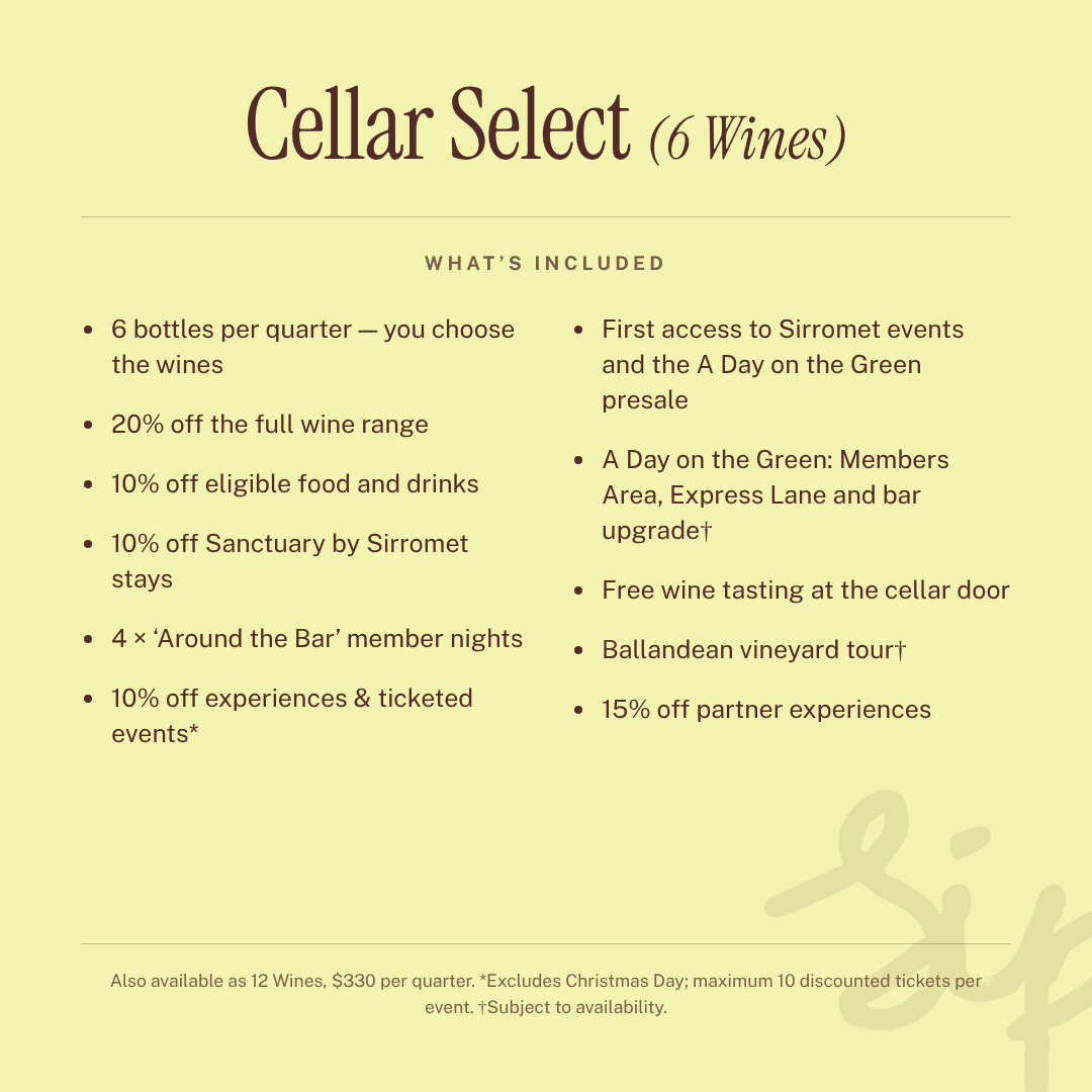 List of inclusions received with Cellar Select Six Wines membership