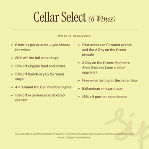 List of inclusions received with Cellar Select Six Wines membership
