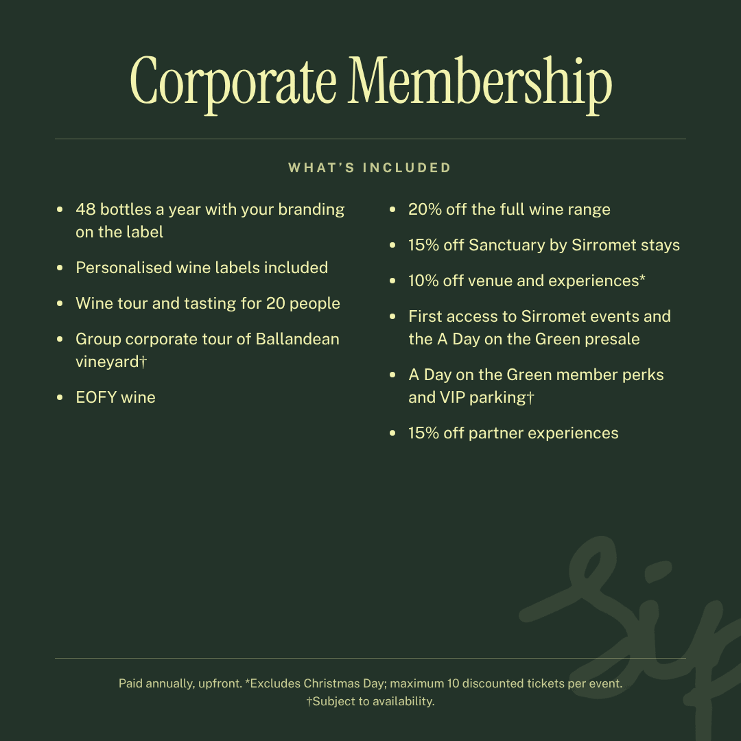 A list of inclusions with the Sip Collective corporate membership tier