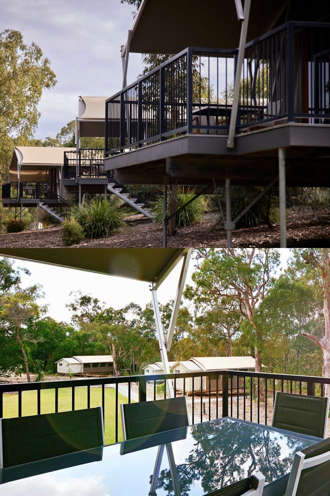 The decks on the Family pavilions with bushland views