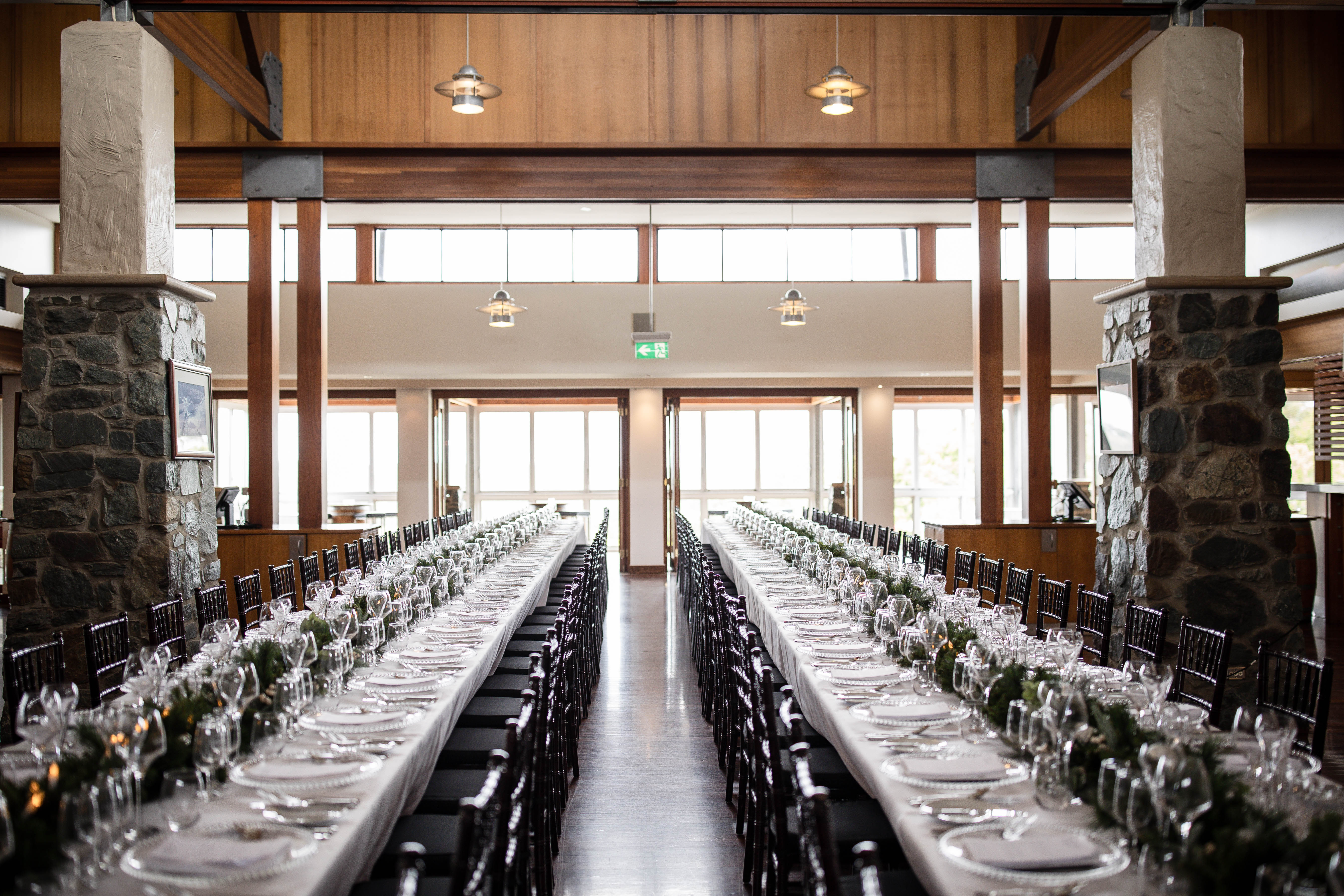 inside Lurleen's with rows of dining tables set up for guests