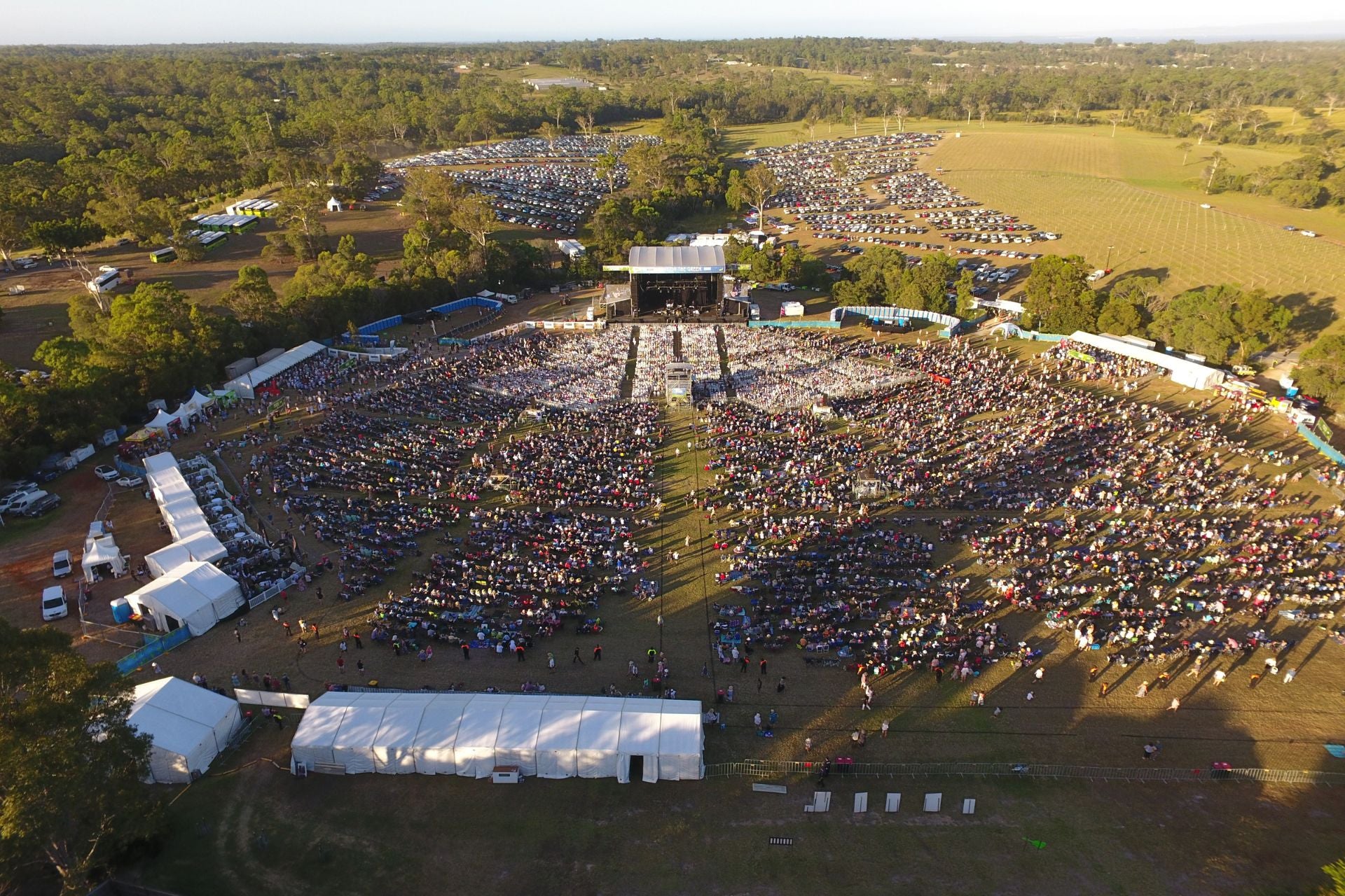 Drone view of a day on the green music concert at Sirromet