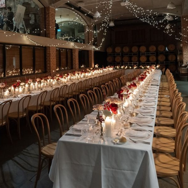 Wedding dining tables inside Barrel Hall wedding reception venue