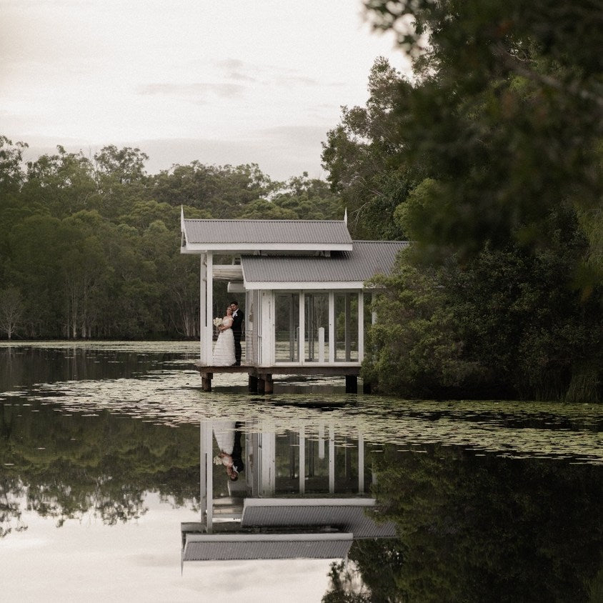 Wedding ceremony next to a lake