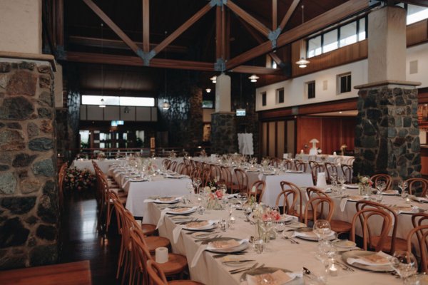 Wedding dining tables inside Lurleen's wedding reception venue