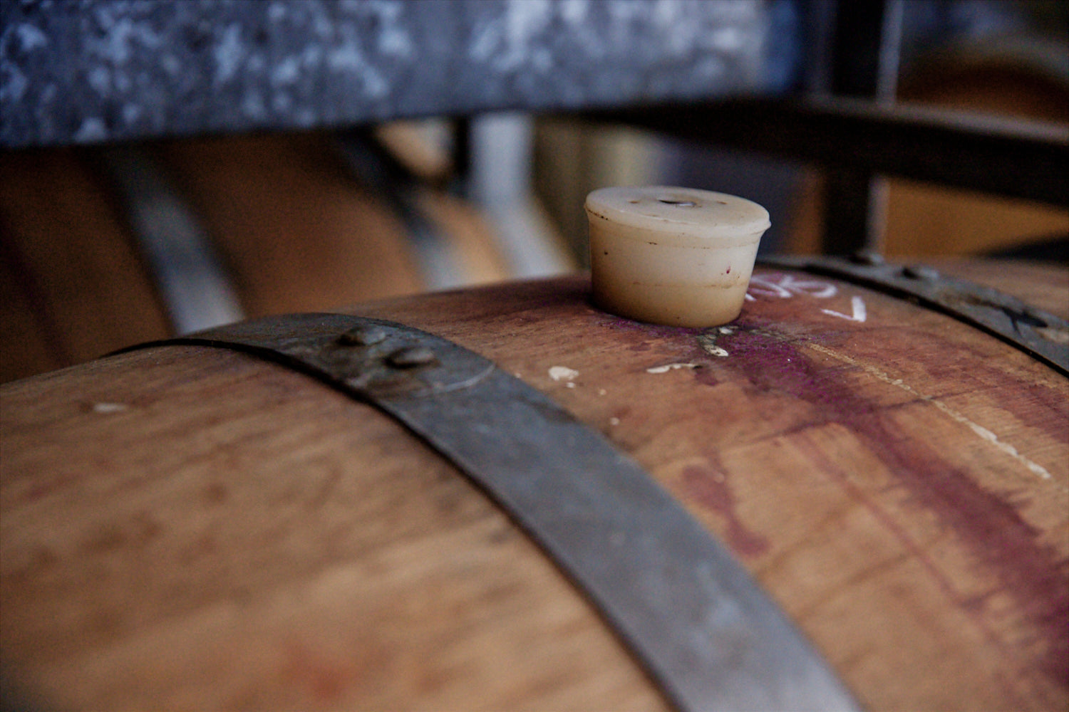 Closeup of a corked wine barrel